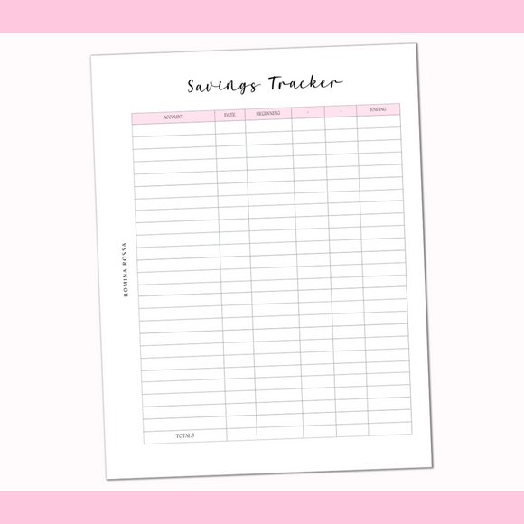 Savings Tracker Inserts | 8.5x11 | 15 sheets