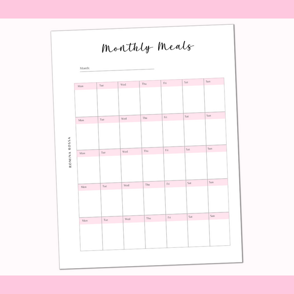 Monthly Meals Printable | 8.5x11 | PDF Digital Download