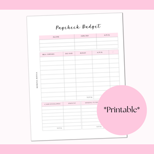 Paycheck Budget Printable | 8.5x11 | PDF Digital Download