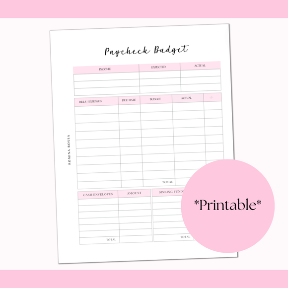 Paycheck Budget Printable | 8.5x11 | PDF Digital Download