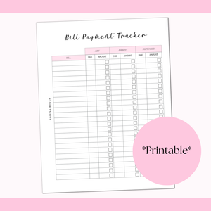 Bill Payment Tracker Printable | 8.5x11 | PDF Digital Download