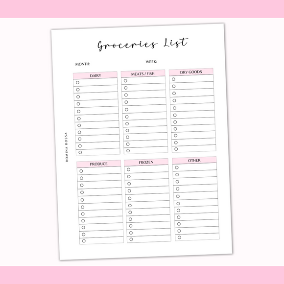 Groceries List Printable | 8.5x11 | PDF Digital Download