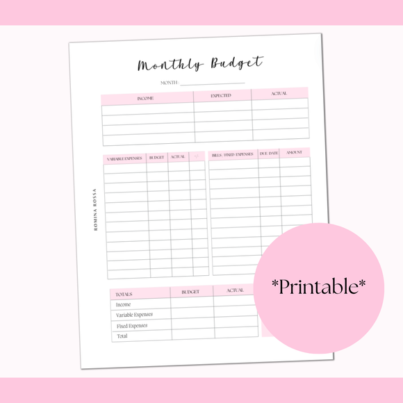 Monthly Budget Printable | 8.5x11 | PDF Digital Download