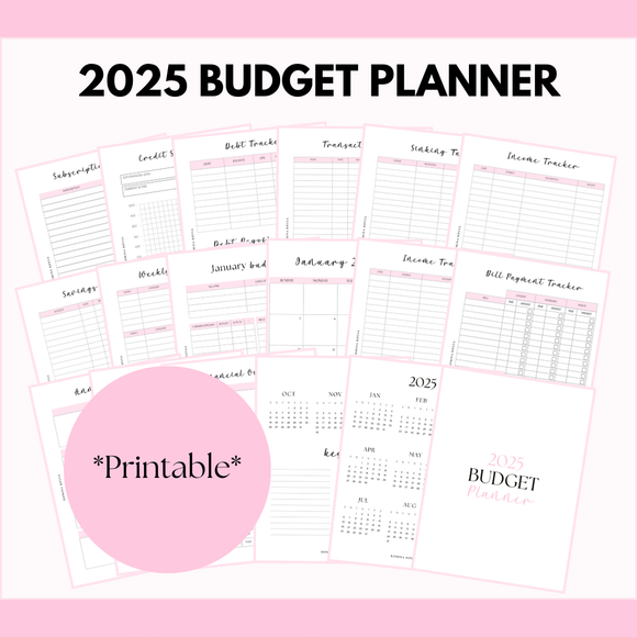2025 Budget Planner | PDF Printable | 8.5x11 | Pink & Gray