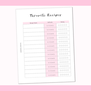Favorite Recipes Printable | 8.5x11 | PDF Digital Download