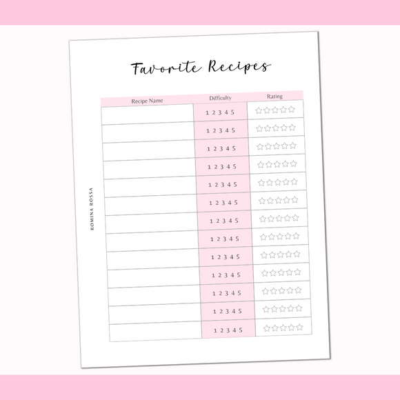 Favorite Recipes Printable | 8.5x11 | PDF Digital Download