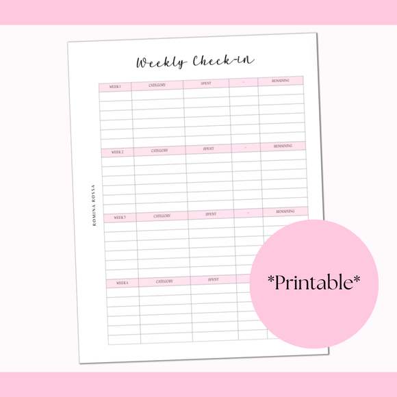 Weekly Check-In Printable | 8.5x11 | PDF Digital Download