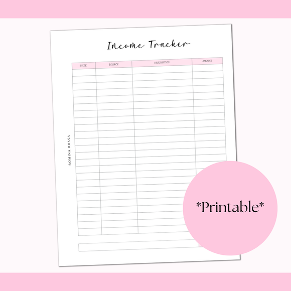 Income Tracker Printable | 8.5x11 | PDF Digital Download