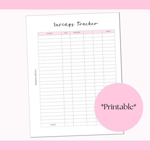 Savings Tracker Printable | 8.5x11 | PDF Digital Download