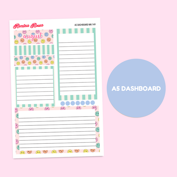 MK-149 August 2025 Dashboard and Script Stickers | A5 & 7x9 EC Planner