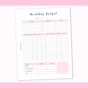 Monthly Budget Inserts | 8.5x11 | 12 sheets