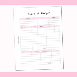 Paycheck Budget Inserts | 8.5x11 | 15 sheets