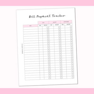 Bill Payment Tracker Inserts | 8.5x11 | 2 sheets