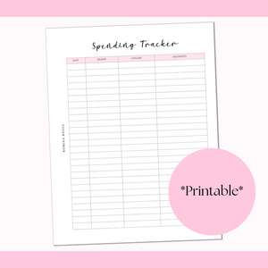 Spending Tracker Printable | 8.5x11 | PDF Digital Download