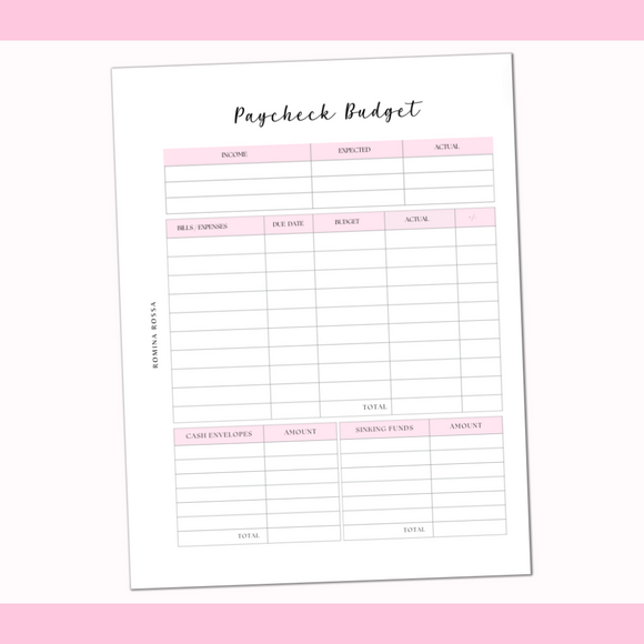 Paycheck Budget Inserts | 8.5x11 | 15 sheets