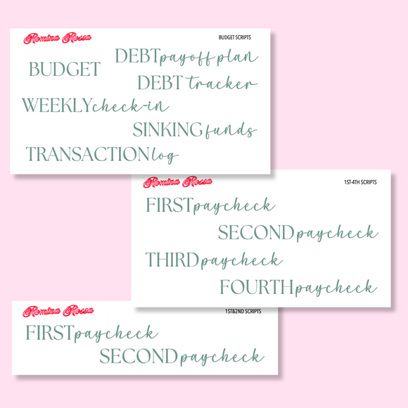 June 2025 Budgeting & Paycheck Script Stickers | Planner Stickers