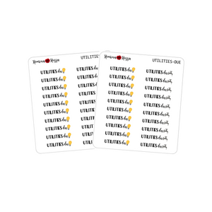 Utilities Due Stickers - Decorative Planner Stickers